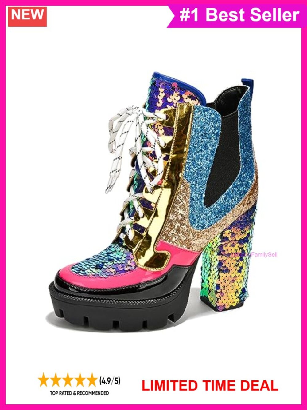 Rhinestone Cowboy Booties Lace-Up Pointed Toe Block Heel Ankle Boots